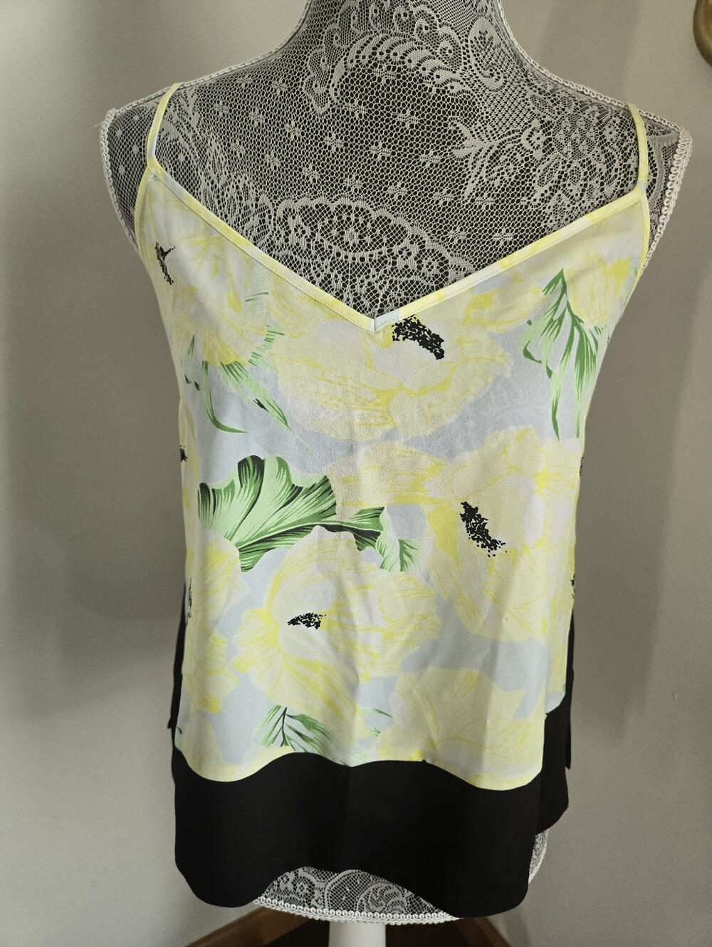 NWT French Connection Floral Yellow Green & Black Slip Tank Top - Women XS